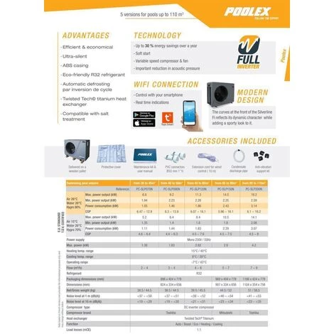 Poolex Silverline Wärmepumpe FI WIFI Schwimmbeckenheizung 7kW Poolheizung – Bild 2